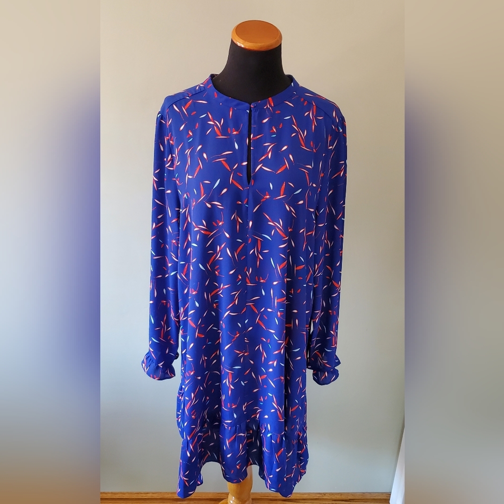 Banana Republic Women's XL Royal Blue Patterned & Ruffle Tunic Summer Dress - Picture 2 of 10